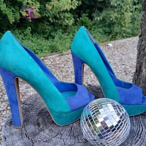 FREE PRESS Pleaser PLATFORM SUEDE heels Stiletto Open Toe Peep Size 7.5 Y2K